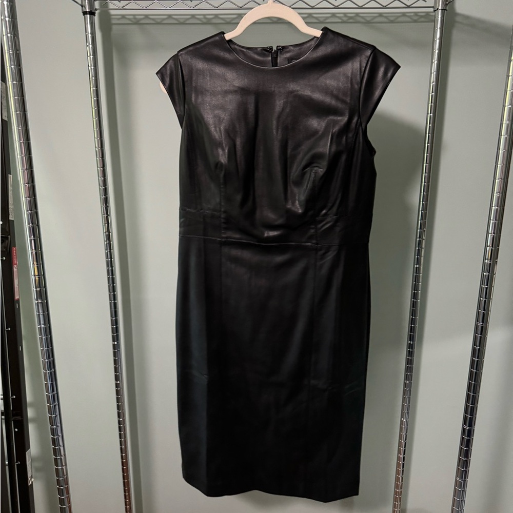 Ann Taylor Faux Leather Cap Sleeve Sheath Dress